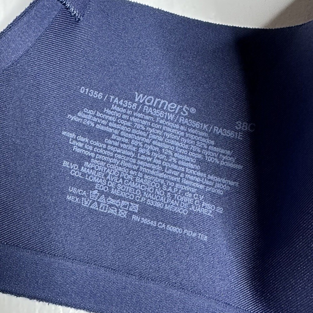 Warners Full Coverage Side Smoothing Bra Size 38C Dusty Blue Back Closure - Picture 3 of 6